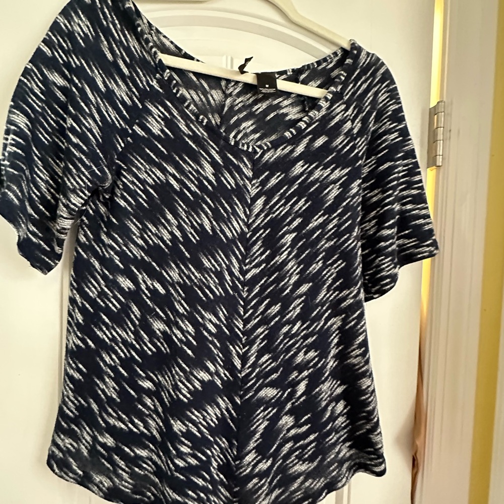 New Directions Navy and White Short Sleeve Top